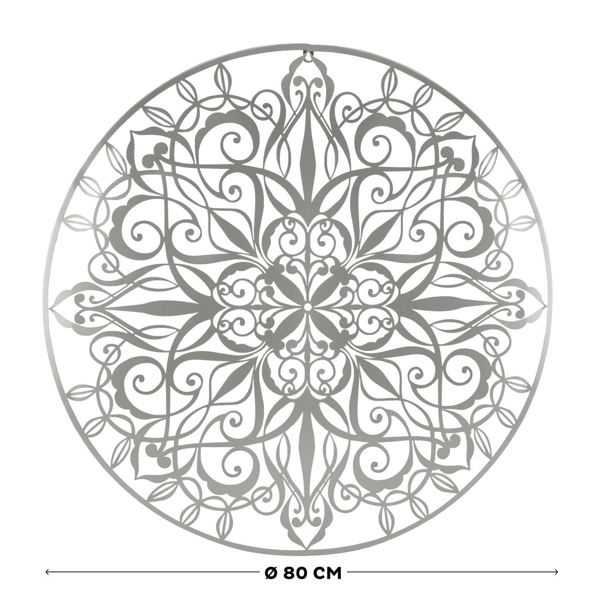 METALLKUNST - Luxus Mandala Silber - Silberfarben, Metall (80/1/80cm) - Art for the Home