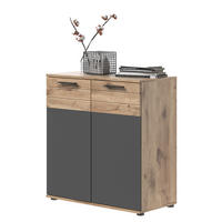 KOMMODE Eiche, grau 80 cm, Sideboard mit Soft-Close, Wohn- und Esszimmermöbel - Eichefarben/Schwarz, Holzwerkstoff/Kunststoff (80/87/40cm) - Inn.Furn