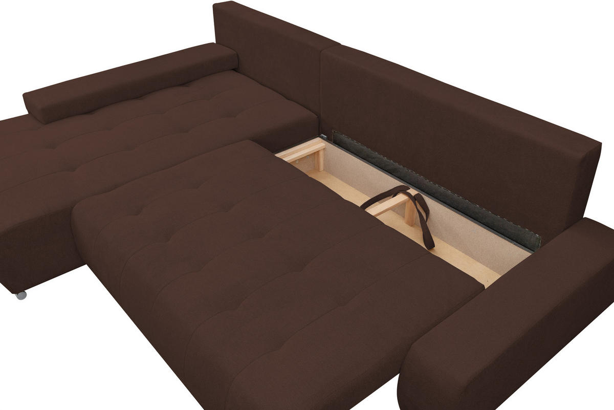 ECKSOFA Bloom mit Bettkasten und Schlaffunktion L-Form - Braun, Textil (267/185cm)