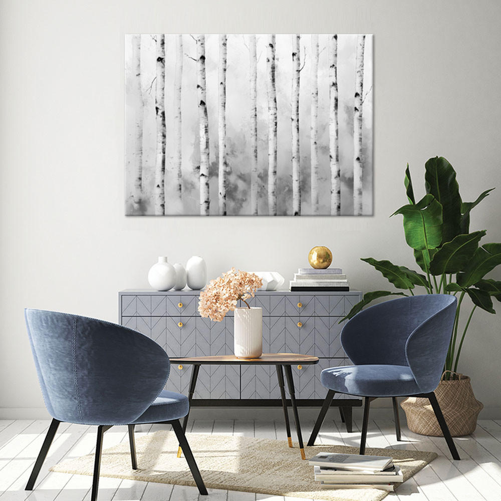 WANDBILD birkenwald landschaft natur - Weiß, Textil (60/40cm) - Feeby