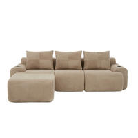 MODULARES 3-Sitzer Sofa Cordstoff mit Hocker Getränkehalter und Seitentasche 268/174/80 cm Sandfarben - Sandfarben, Textil (174/268cm) - Redom