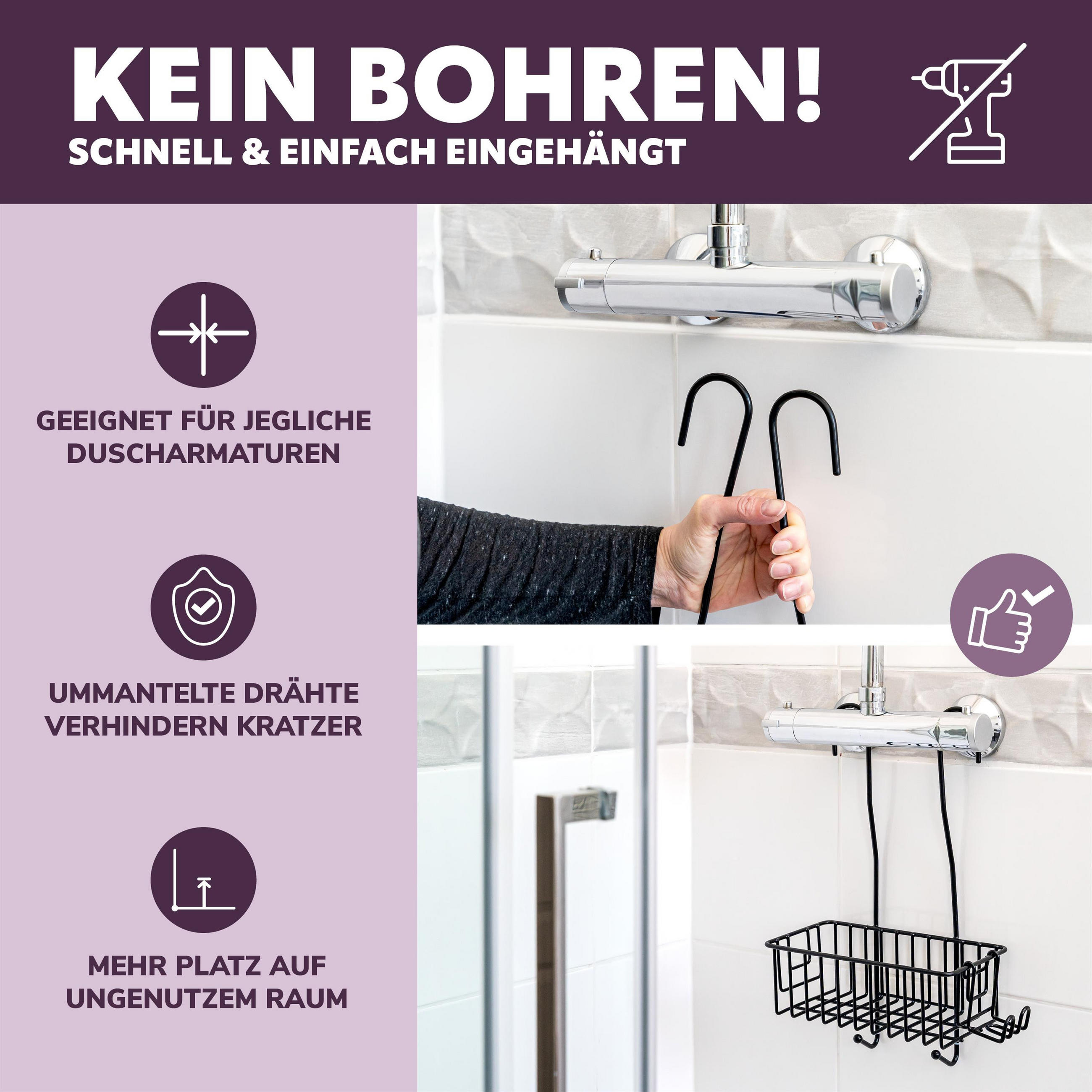 Thumbnail - eluno Duschregal,, Schwarz, Metall, 24.5x40x13.5 cm, Badezimmer, Baden & Duschen, Duschablagen