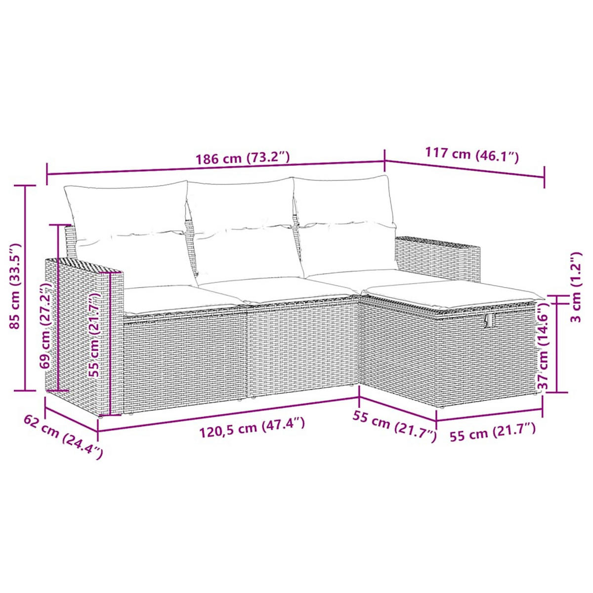 GARTEN-SOFAGARNITUR 4-TLG. Mit Kissen Beige Poly Rattan - Beige, Kunststoff - vidaXL