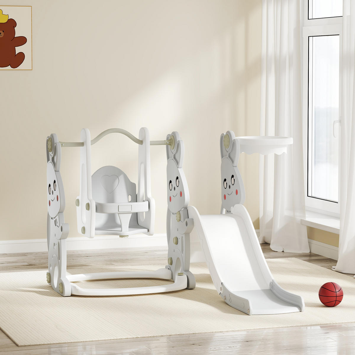 KINDERSCHAUKEL MIT RUTSCHE, Grau, Kunststoff - Grau, Kunststoff (147.5/107/160cm) - AIYAPLAY