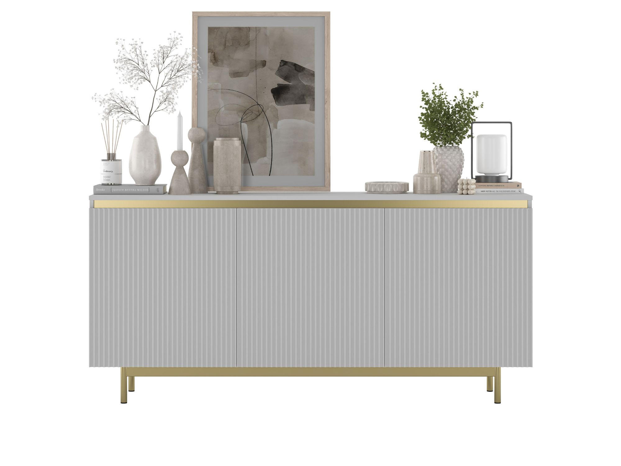 KOMMODE Selene 3D Weiß matt 167 cm mit goldenem Metallrahmen - Goldfarben/Weiß, Holzwerkstoff/Metall (167/79/35cm) - Meble Lindner