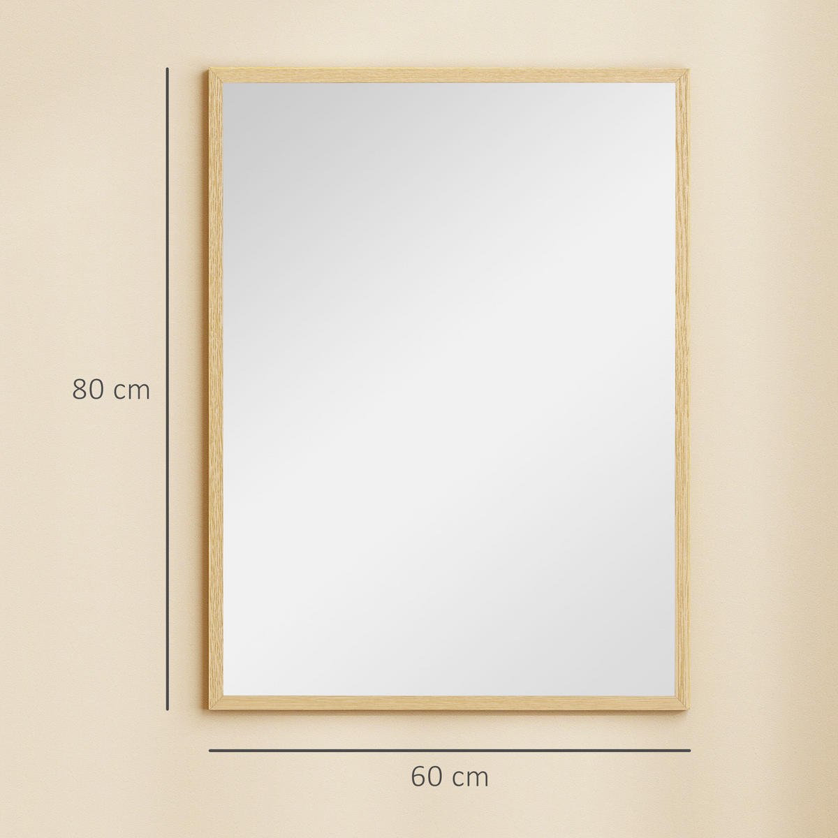 WANDSPIEGEL DE-14352 rechteckig mit Naturholzrahmen Naturholz - Naturfarben, Glas (60/80/2cm) - ComfortXL