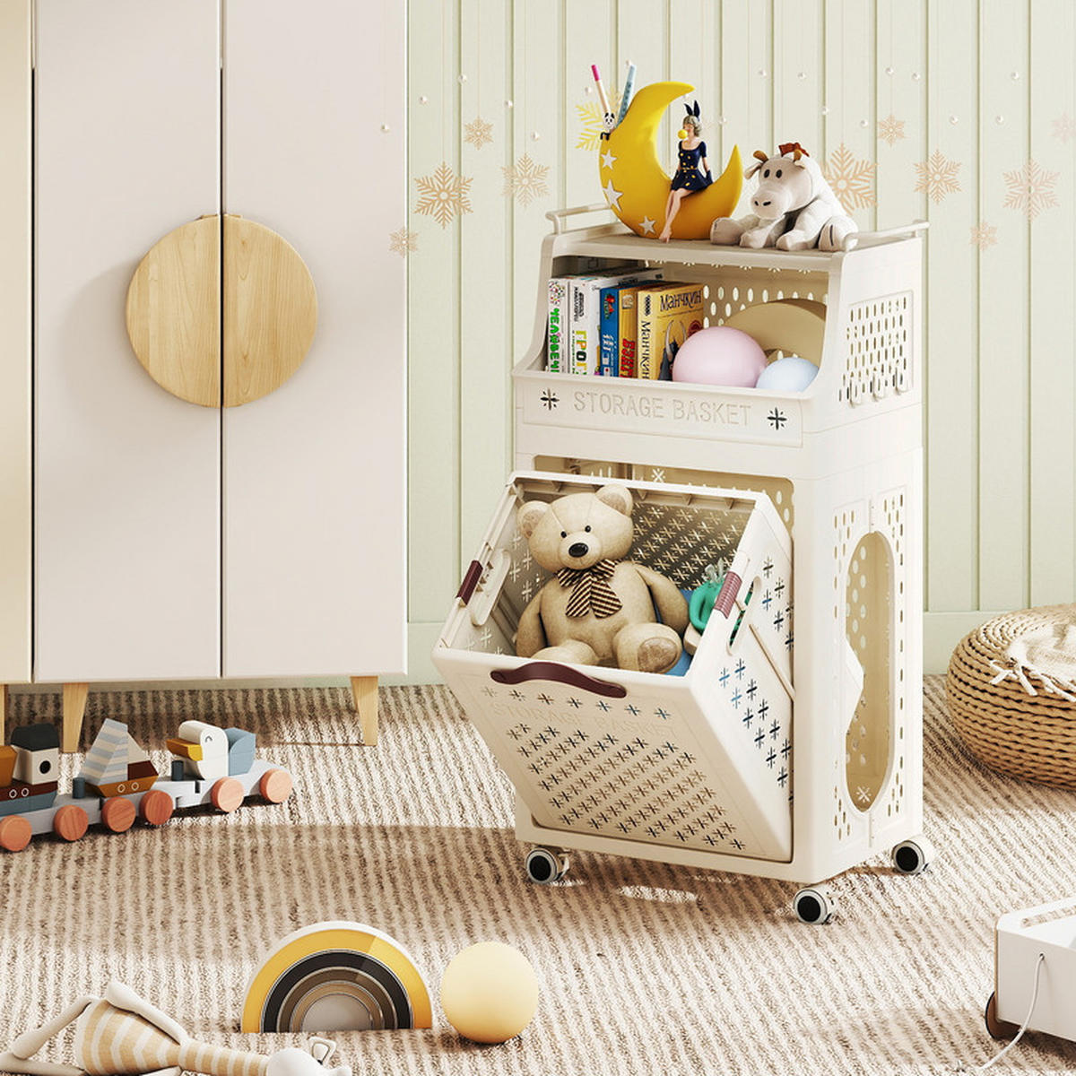 WÄSCHEKORBWAGEN Faltbarer beige - Beige, Kunststoff (44/78/29.5cm) - COSTWAY
