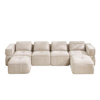 WOHNLANDSCHAFT 344/162/67 cm in Beige aus Polyester mit Hockern - Beige, Kunststoff (162/67/344cm) - Flora Grace