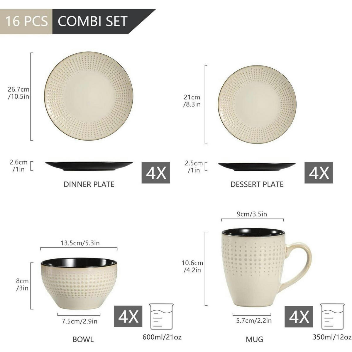 KOMBISERVICE 16-teiliges Set Steinzeug Beige - Beige, Keramik (26.7/35/26.7cm)