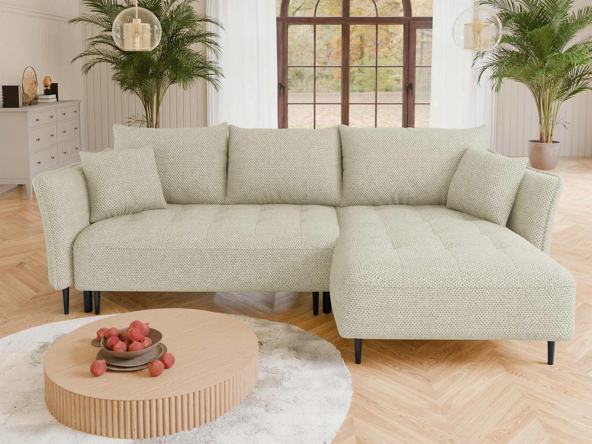 ECKSOFA Bari, Seite: Rechts - Schwarz/Naturfarben, Holz/Textil (276/158cm) - MIRJAN24