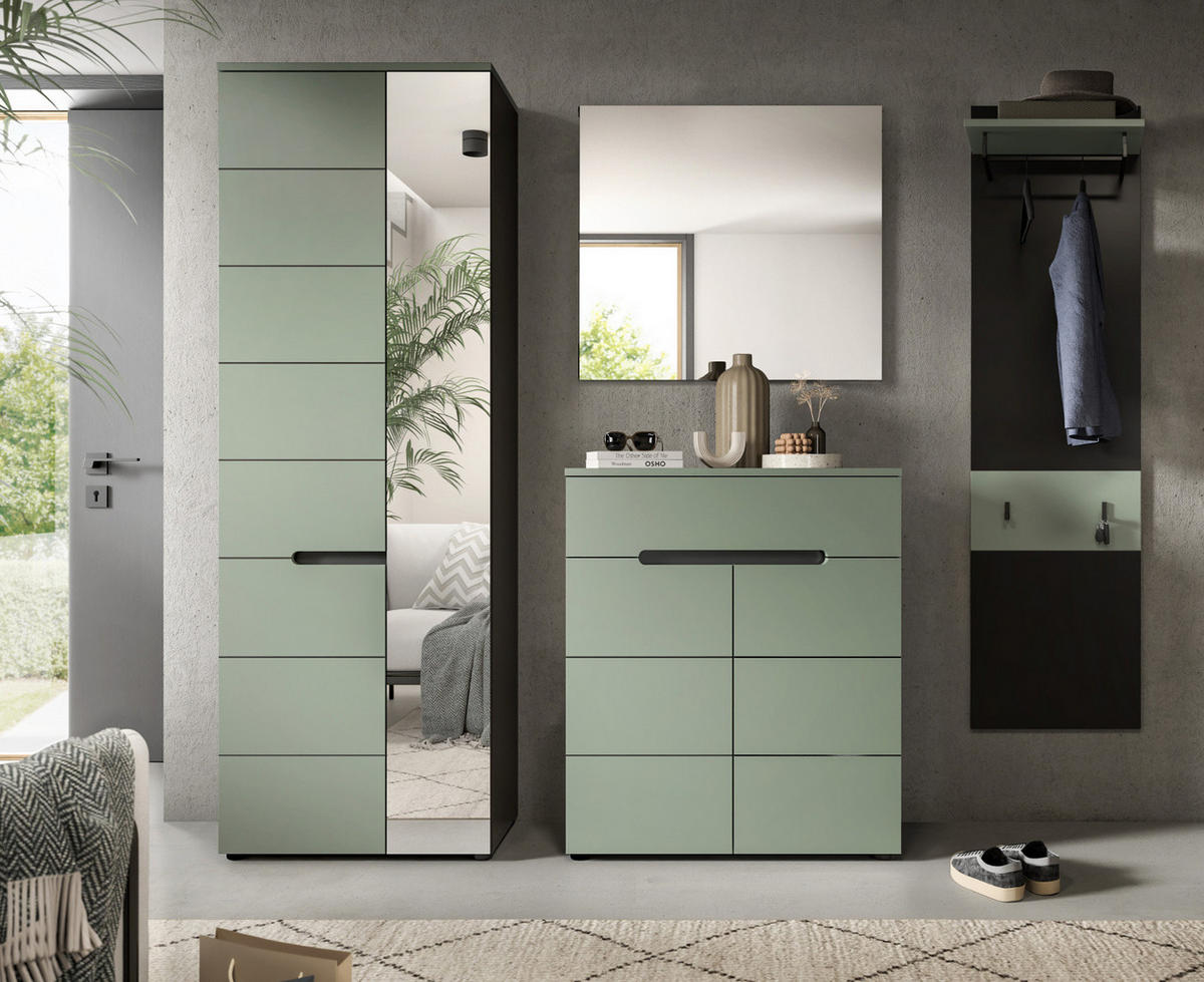 GARDEROBENPANEEL Grau und Salbei, Wandgarderobe 45 x 165 cm, Cooper - Dunkelgrau/Salbeigrün, Holzwerkstoff (45/165/29cm) - Inn.Furn