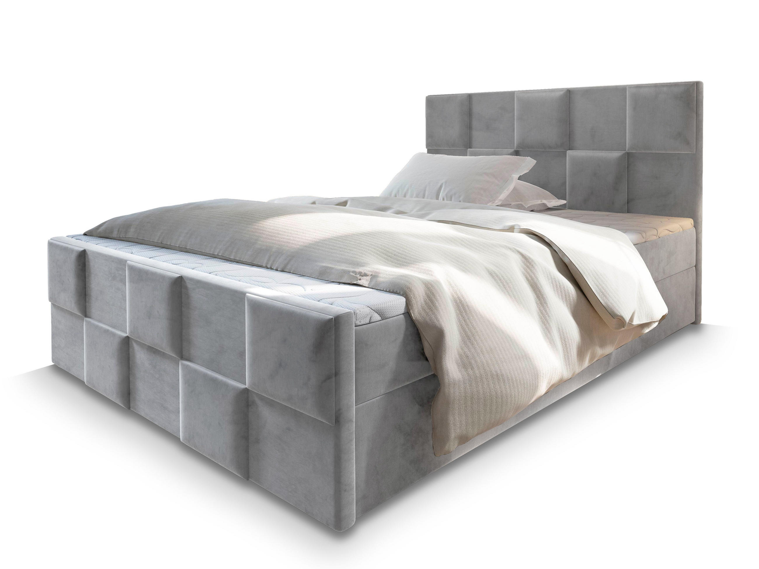 BOXBETT MONA 180x200 cm mit Matratze und Topper - Hellgrau - Hellgrau, Holz (180/200cm) - MASSENO