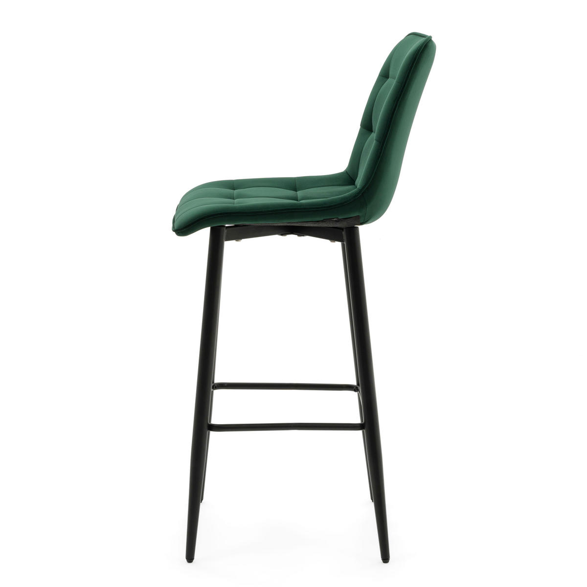 BARHOCKER CHIC gespolsterter mit Steppung - grün - Samt Velours - Schwarz/Grün, Textil/Metall (46/109/56cm) - NEW HOME