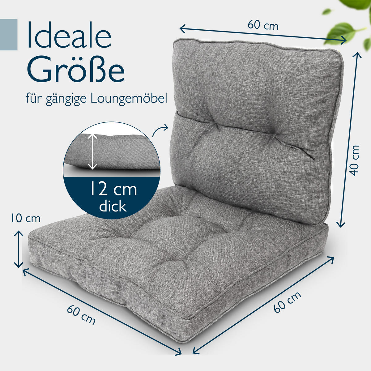 LOUNGEKISSEN Beauflair Outdoor Sitz 60x60x10cm mit Rücken 60x40x12cm Hellgrau (2tlg) - Hellgrau, Textil (60/60cm) - Beautissu 
