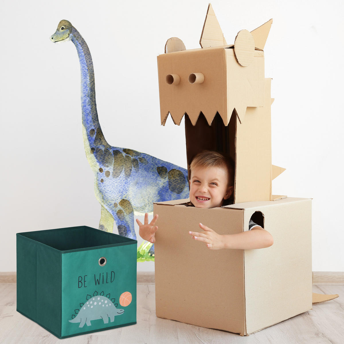 3xKINDERAUFBEWAHRUNGSBOXEN - Multicolor, Wellpappe/Textil (30/30cm) - Relaxdays