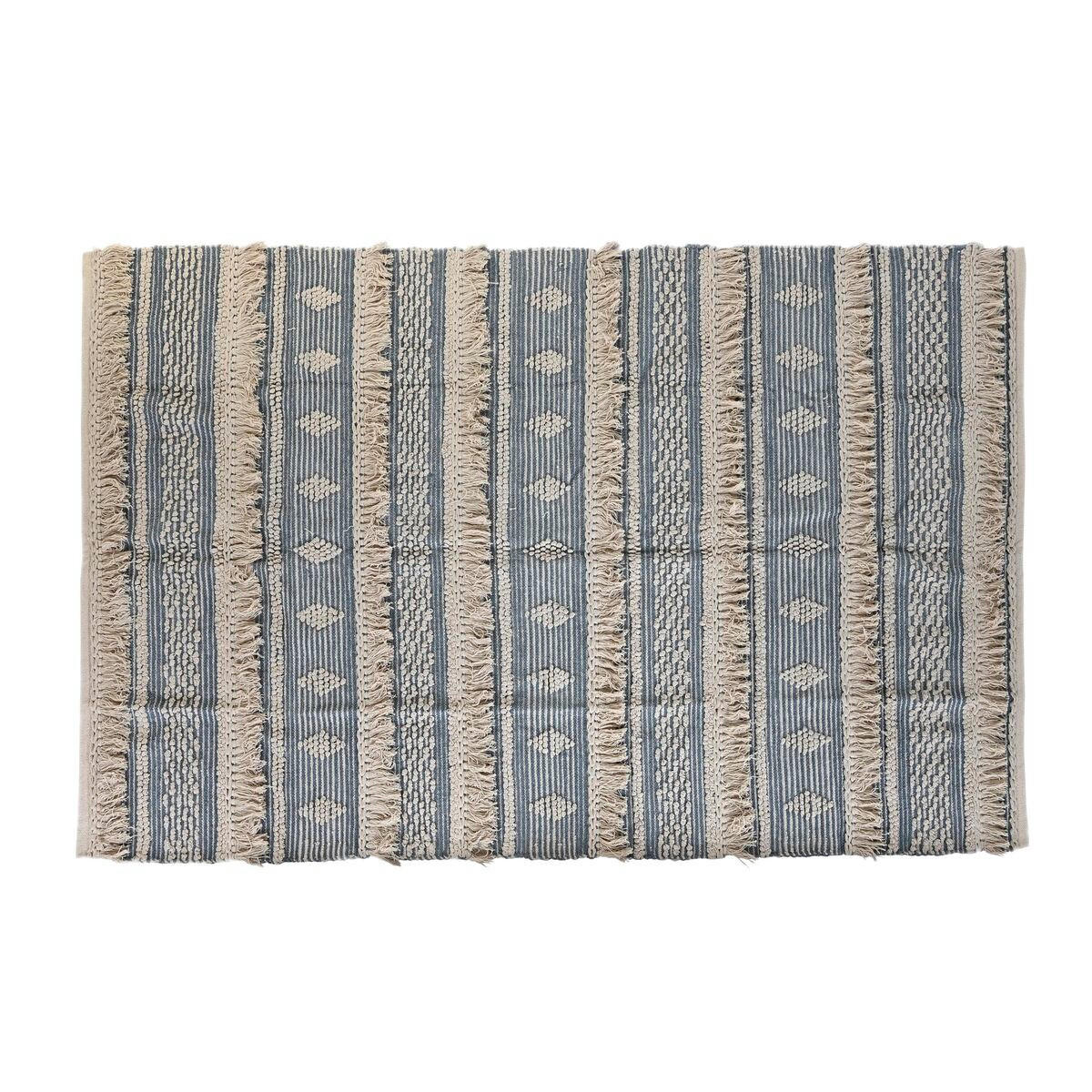 TEPPICH 230 x 160 x 2 cm Blau Baumwolle Weiß Boho - Weiß, Naturmaterialien (160/230cm) - DKD Home Decor