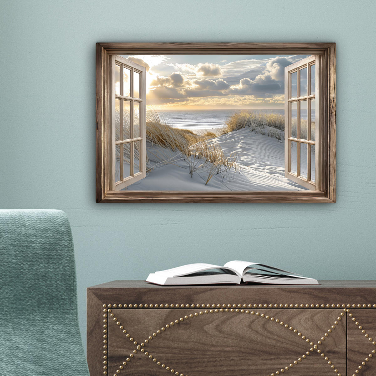 LEINWANDBILD Ausblick - Strand - Dünen - Meer - Natur 30x20 cm - Sandfarben, Textil (30/20cm) - MuchoWow