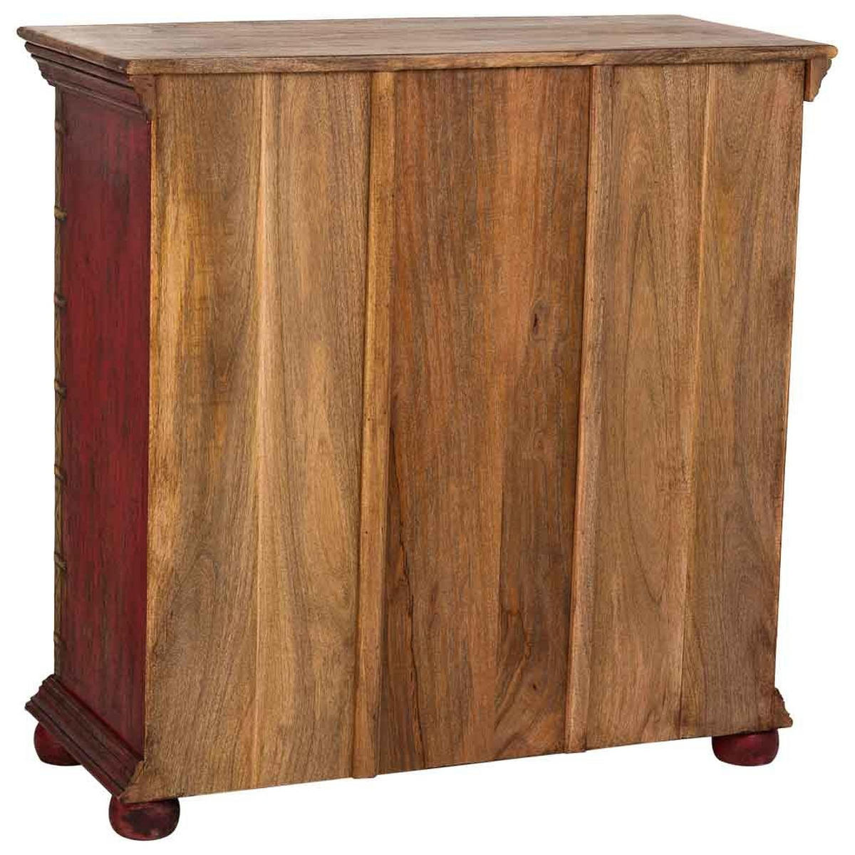 HANDGEFERTIGTES Sideboard aus geschnitztem Holz 90x40x90 cm - Rot, Holz (90/90/40cm) - Wanderlust