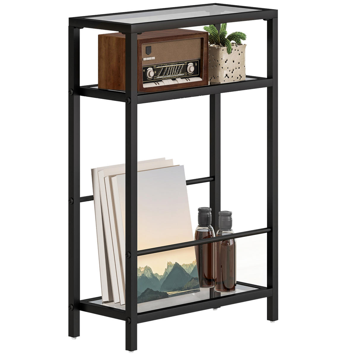 BEISTELLTISCH mit 3 Ebenen, Schwarz - Schwarz, Metall (40/18/62cm) - HOMCOM