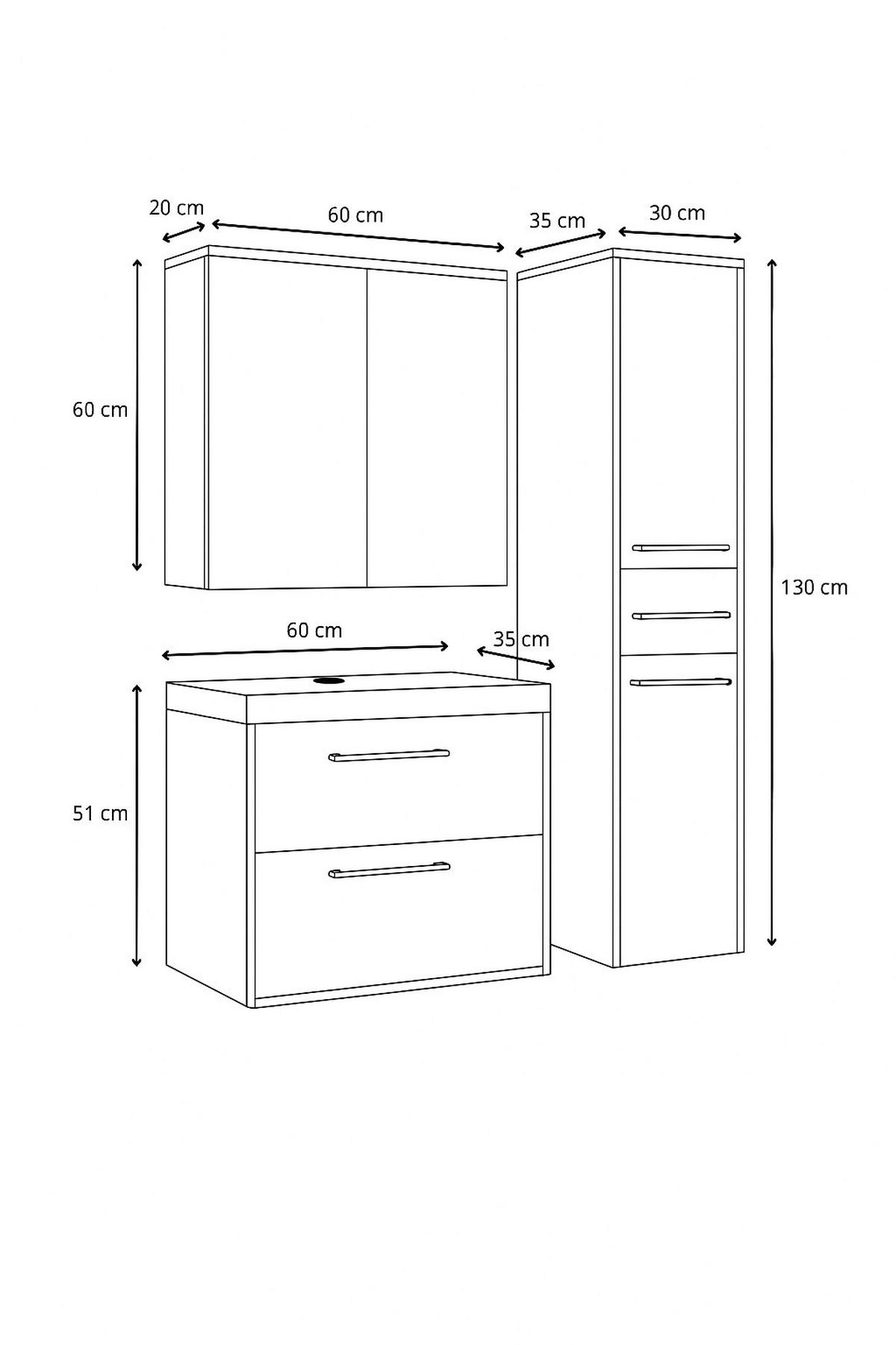 BADMÖBEL-SET Florence 4 Teile Schwarz Matt - 60 x 35 x 51 cm - Schwarz, Holz (60/51/35cm) - Badplaats