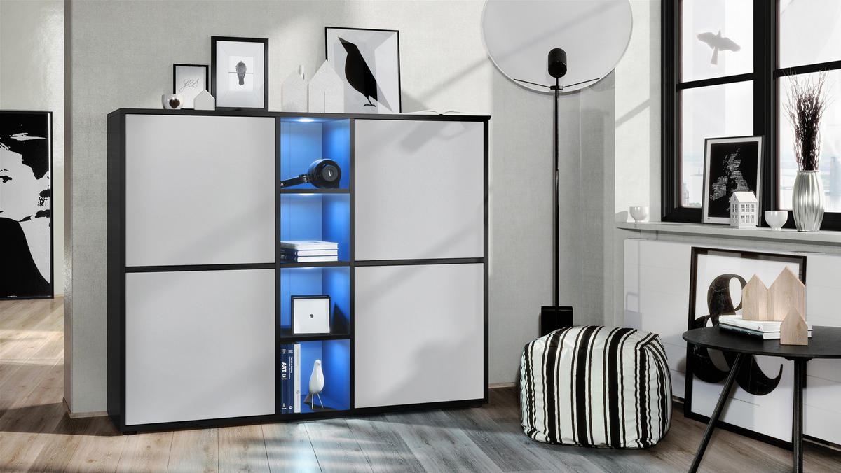 HIGHBOARD Cuba Türen in Hellgrau seidenmatt - Greige, Holzwerkstoff (130.5/105.5/35.5cm) - Vladon