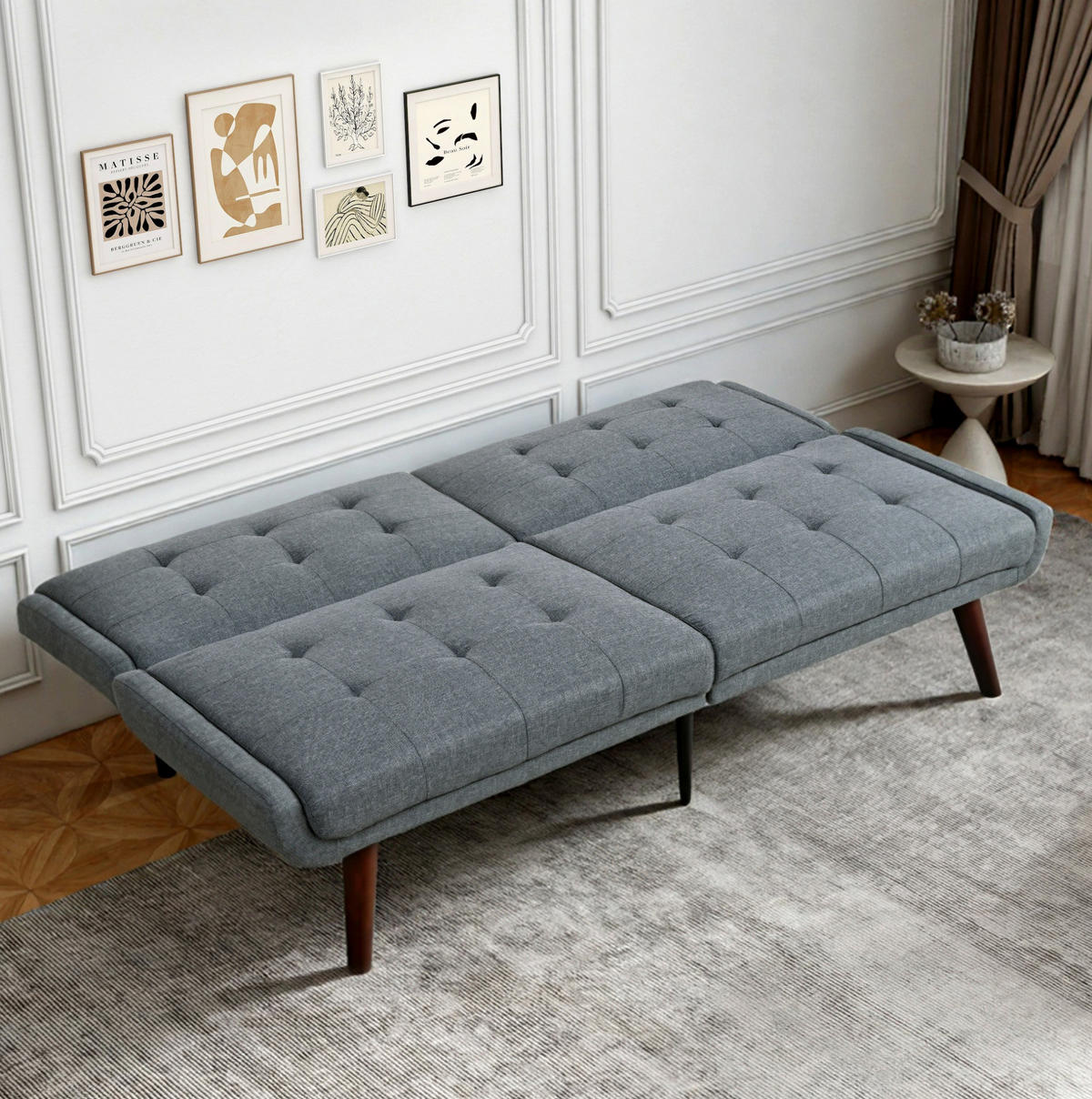 SCHLAFSOFA aus Leinen 146 cm in Grau mit 5-fach verstellbarer Rückenlehne - Grau, Textil (157/70/51cm) - Modfu