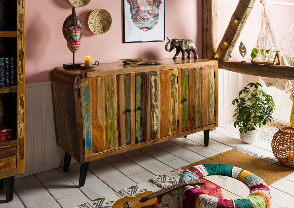 SIDEBOARD Altholz 150x45x86 mehrfarbig lackiert SIXTIES #111 - Multicolor, Holz (150/86/45cm) - Massivmoebel24