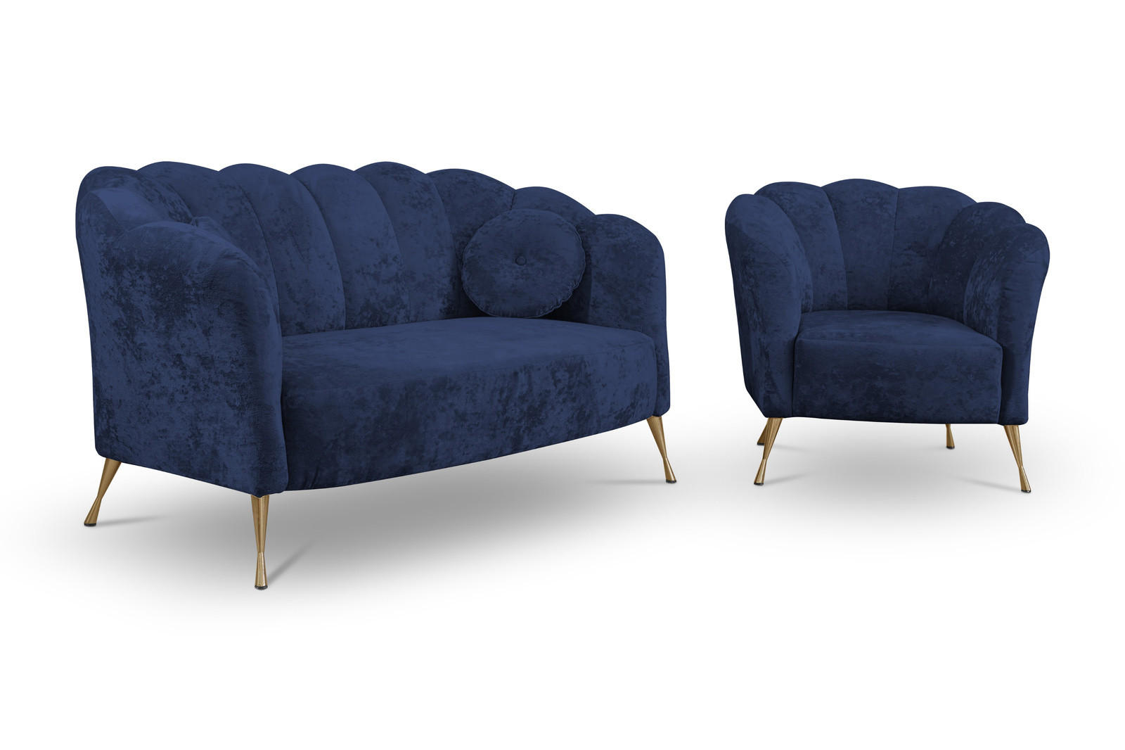 SITZGARNITUR Adria 2+1 - Goldfarben/Dunkelblau, Holzwerkstoff/Textil (242/78/83cm) - Ravio