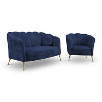 SITZGARNITUR Adria 2+1 - Goldfarben/Dunkelblau, Holzwerkstoff/Textil (242/78/83cm) - Ravio