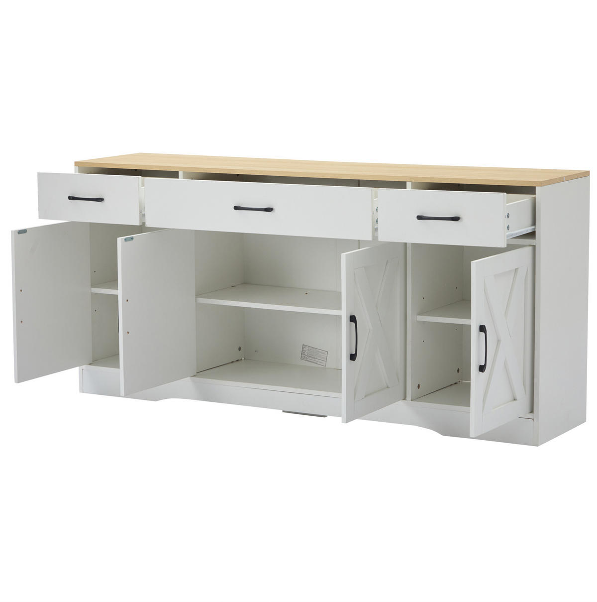 SIDEBOARD z MDF, 160/37/75 cm bílá s dekorem dřeva a 3 zásuvkami - bílá, kompozitní dřevo (160/75/37cm) - Modenvie
