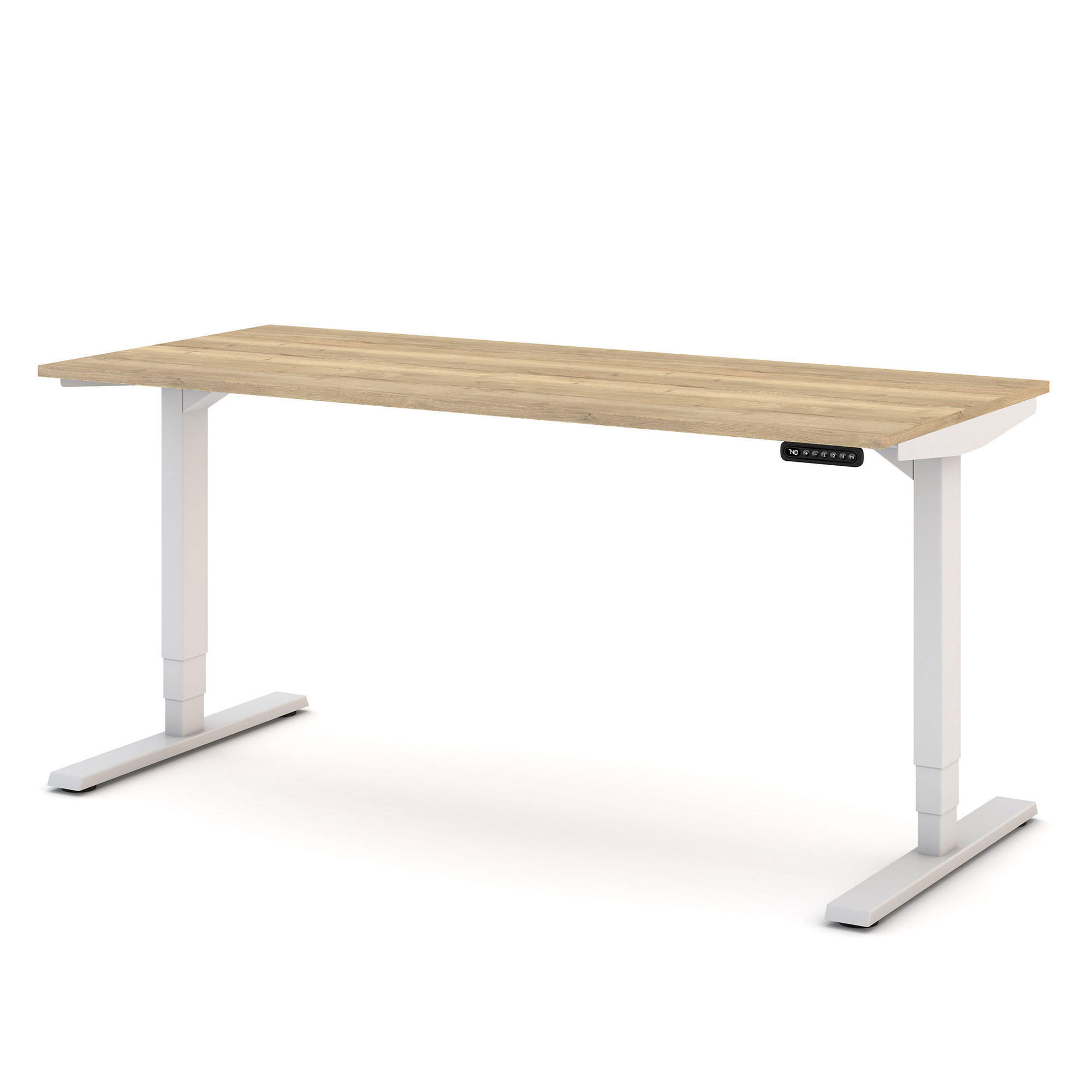SCHREIBTISCH Elektrisch höhenverstellbarer Schreibtisch Y-Line Eiche Natura Signalweiß 160/70/62-127cm - Weiß/Eiche Artisan, Holzwerkstoff/Metall (70/160/127cm) - ASSMANN