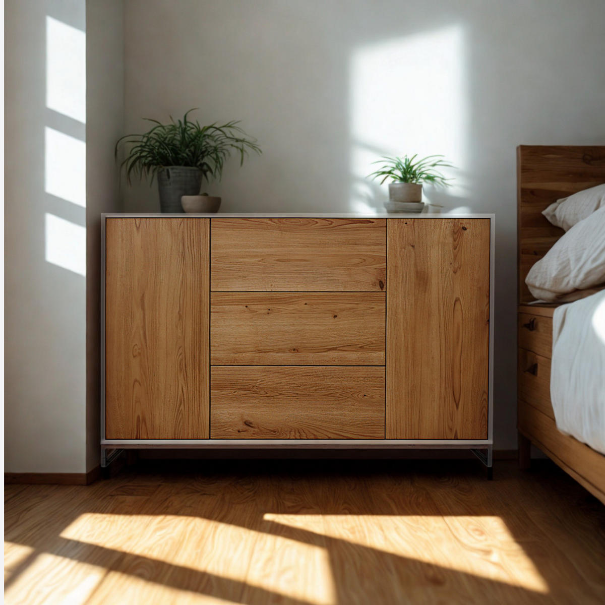 KOMMODE aus Eiche im Industriestil ADEO IV - Eichefarben, Holz (130/80/40cm) - Rawood Furniture