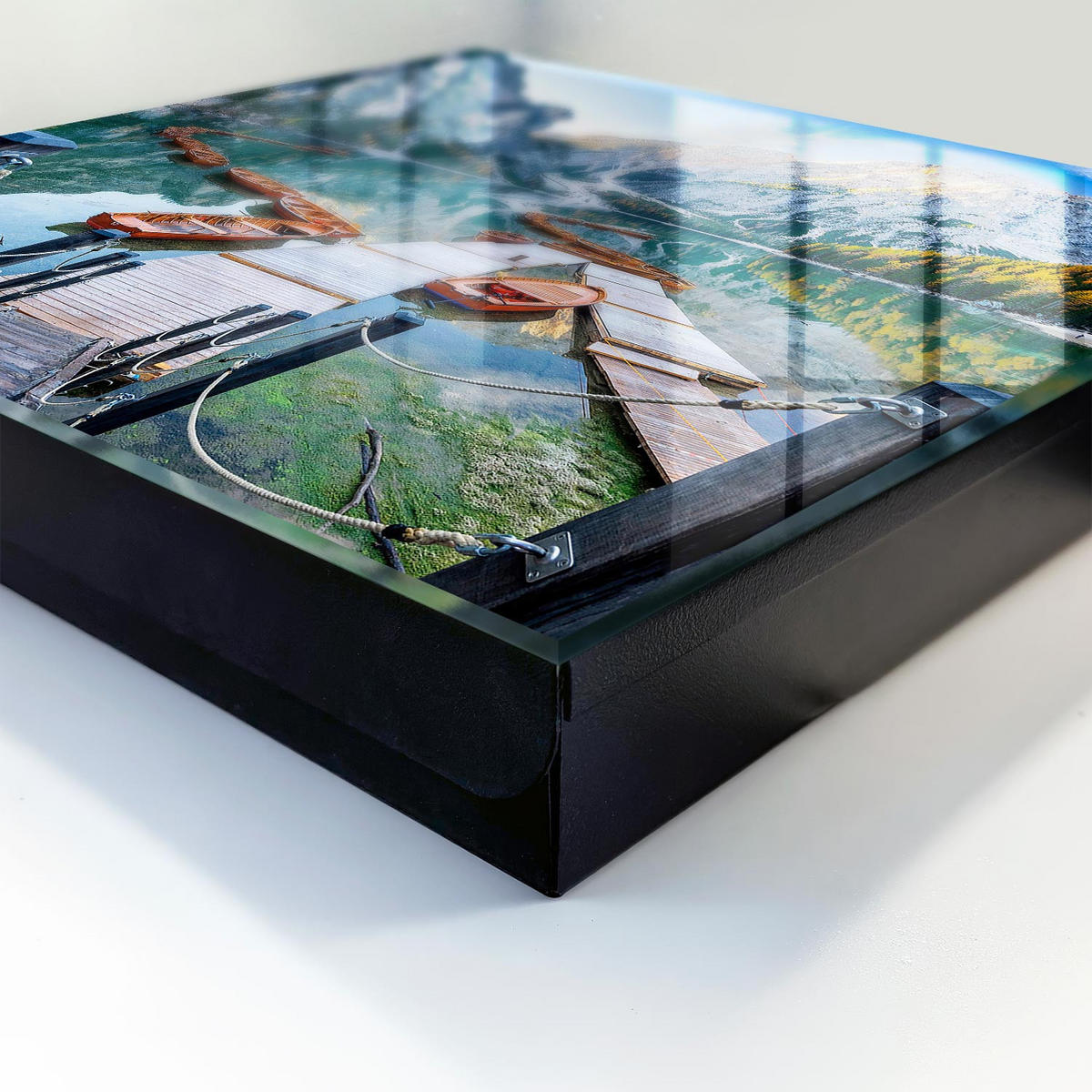 SCHLÜSSELBOX Schwarz 30x30 cm- Türöffnung nach rechts - Berglandschaft - Blau, Metall (30/30/5cm) - TULUP