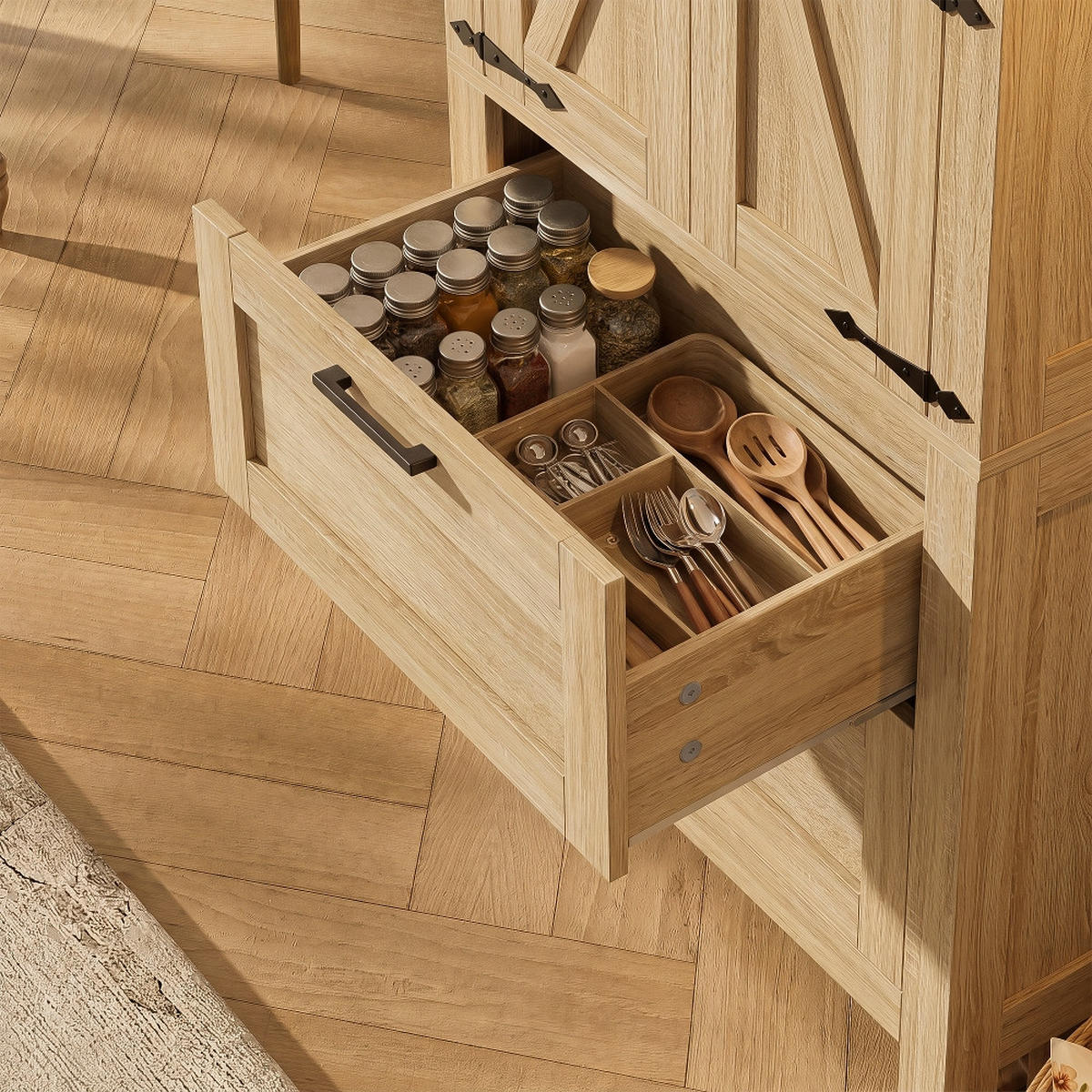 KÜCHENINSEL Küchenschrank Landhausstil, SCHEUNENTÜR DESIGN, mit 2 Schubladen, Naturholzfarbe, 60/128/30 cm - Naturfarben, Kunststoff (30/128/60cm) - Rolipo