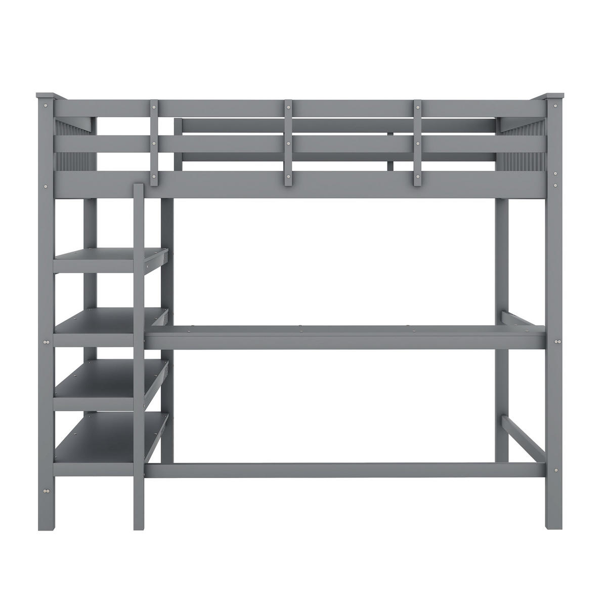 HOCHBETT 140/200 cm, Grau mit Schreibtisch und Ablagefächern ohne Matratze - Grau, Holz (140/200cm) - MIVRAY