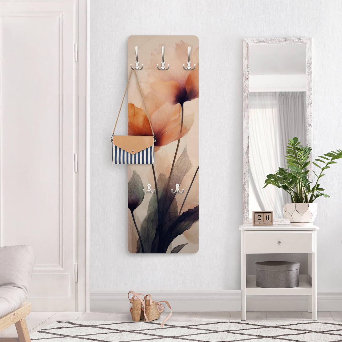 WANDGARDEROBE - Pergamentblumen 34/105 cm - Beige, Holzwerkstoff (34/105/1.6cm) - Bilderwelten