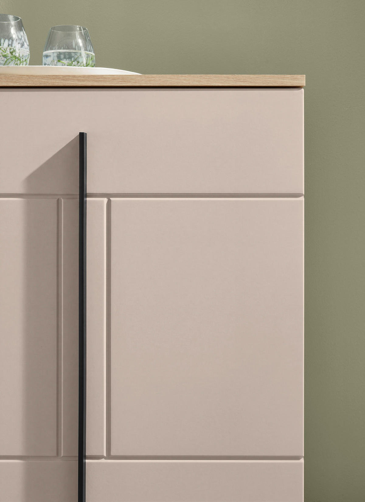 WOHNWAND Kaschmir, Eiche 4-teilig 290, Schrankwand in modernem Design - Kaschmir/Eichefarben, Glas/Holzwerkstoff (290/200/42cm) - Furn.Design