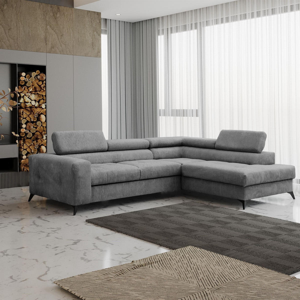 ECKSOFA Schlafsofa Amadeo In Anafi - Anthrazit, Holzwerkstoff/Textil (271/202cm) - Fun Möbel