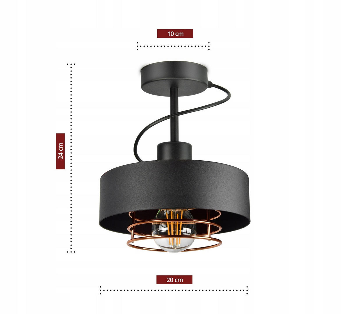 DECKENLEUCHTE EDISON - Goldfarben/Schwarz, Metall (20/20/24cm) - kiki design