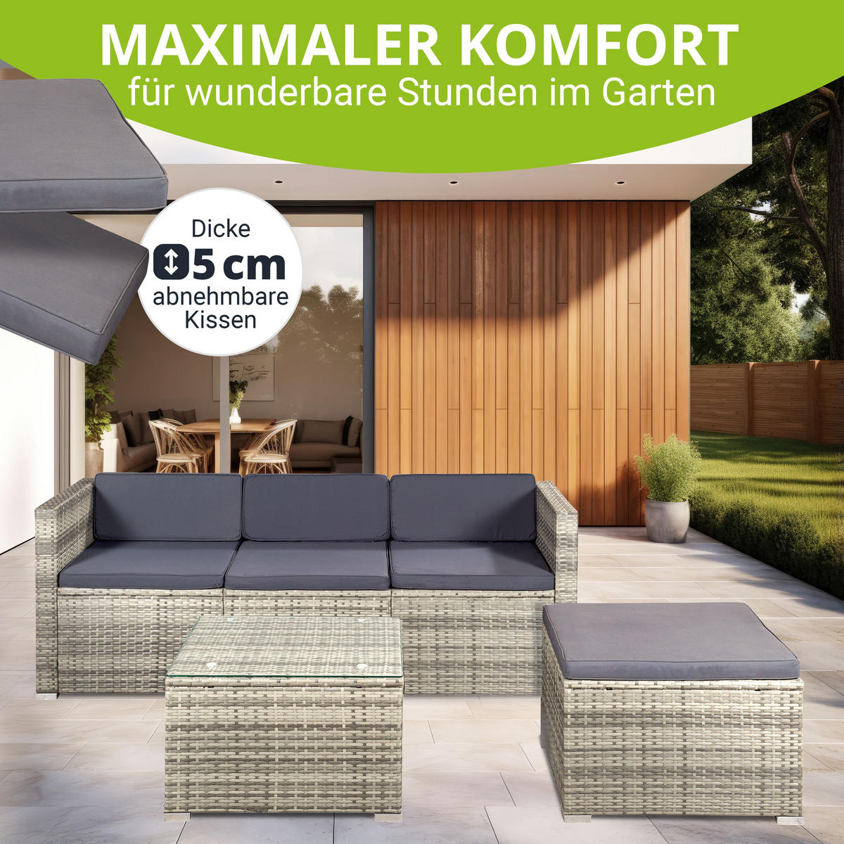 LOUNGEGARNITUR Punta Cana 3-tlg. - Beige/Grau, Kunststoff/Metall - Juskys