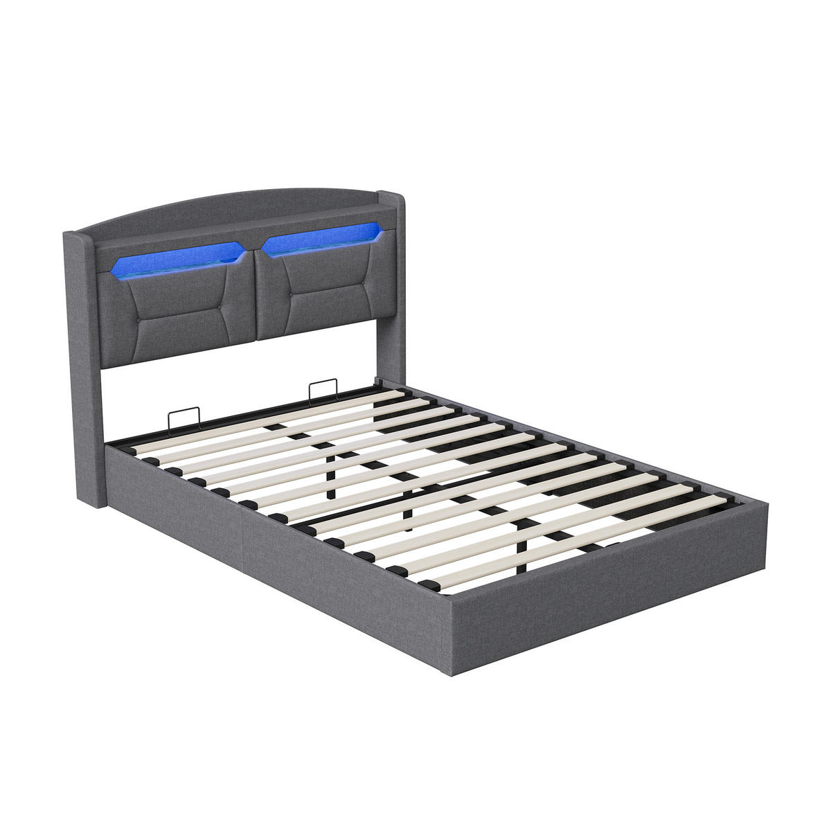 POLSTERBETT 140x200 cm LED Bettkasten USB Leinen grau - Grau, Holz (140/200cm) - LEBENLANG