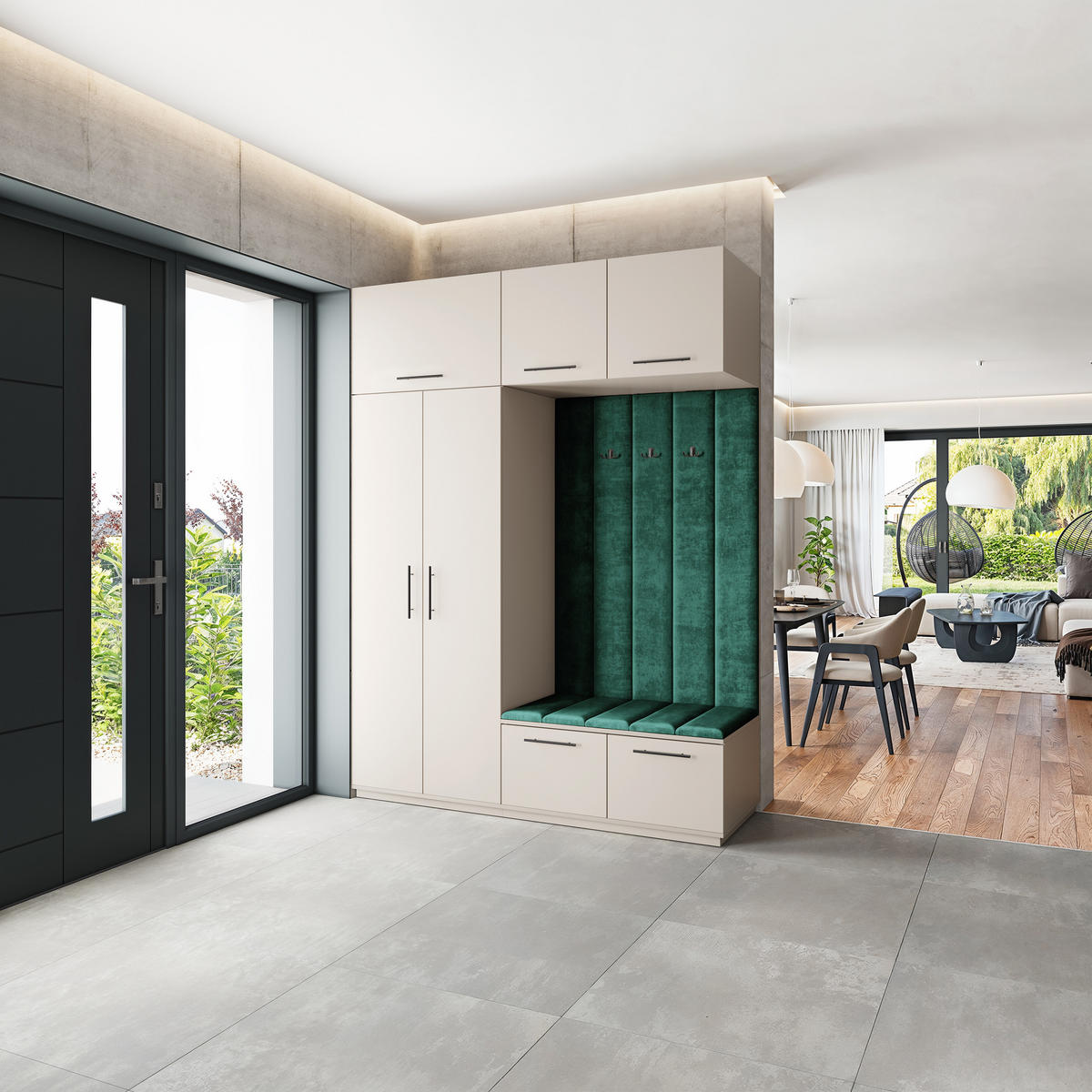 GARDEROBENSCHRANK REMA 180/240/60 cm Modern Garderobe-Set Kaschmir - Kaschmir/Grün, Holzwerkstoff (180/240/60cm) - MASSENO