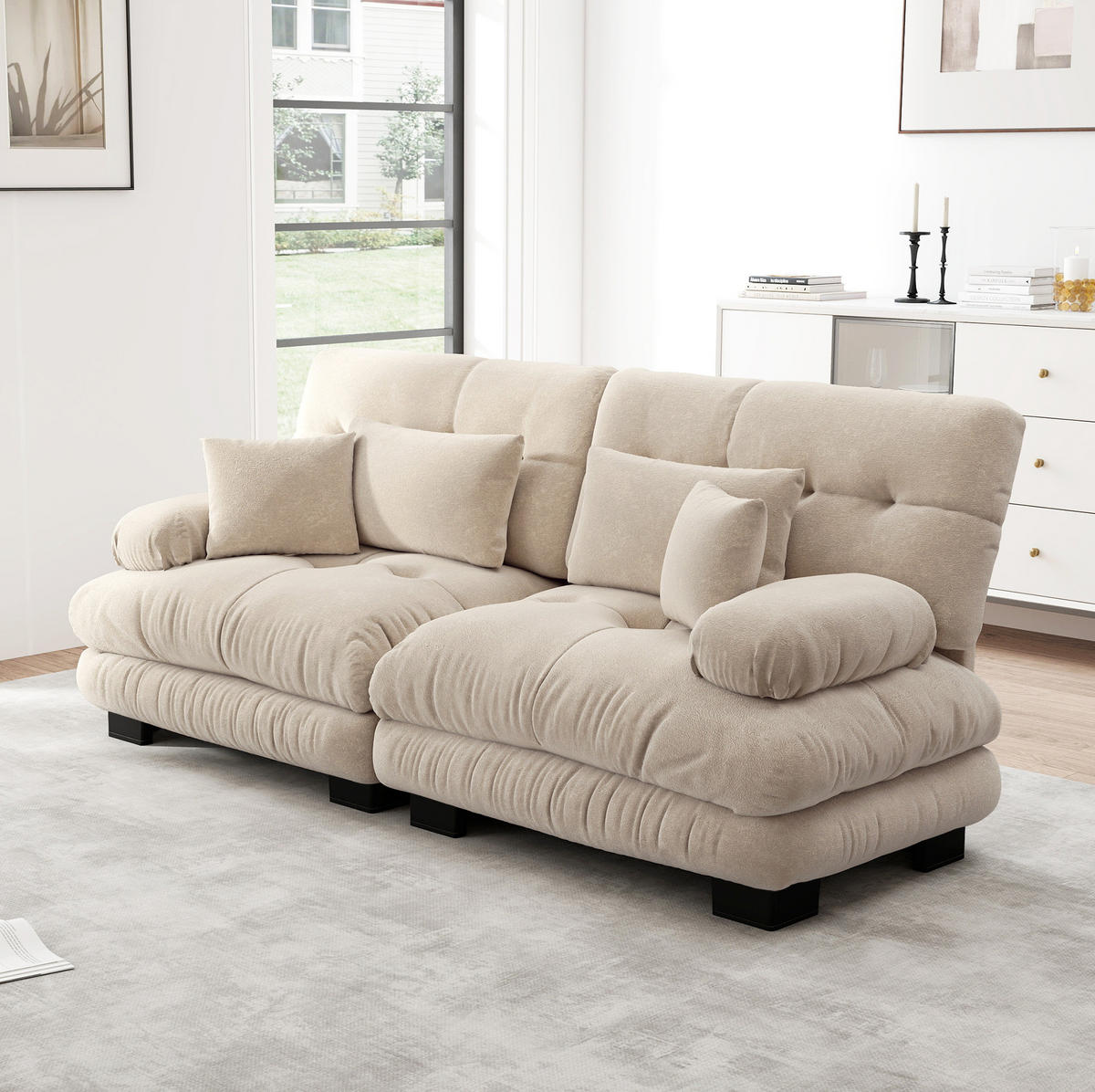 ECKSOFA 220/77/81 cm hellbraun aus Chenille mit modularer Form und Kissen - Cappuccino, Textil (77/220cm) - OKWISH