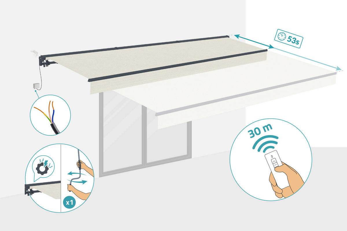 HALBKASSETTENMARKISE Fazzio Beige 5m x 3m motorisierte - Premium-Leinwand 320g/m² - Beige, Metall (500/270/300cm) - Cazeboo