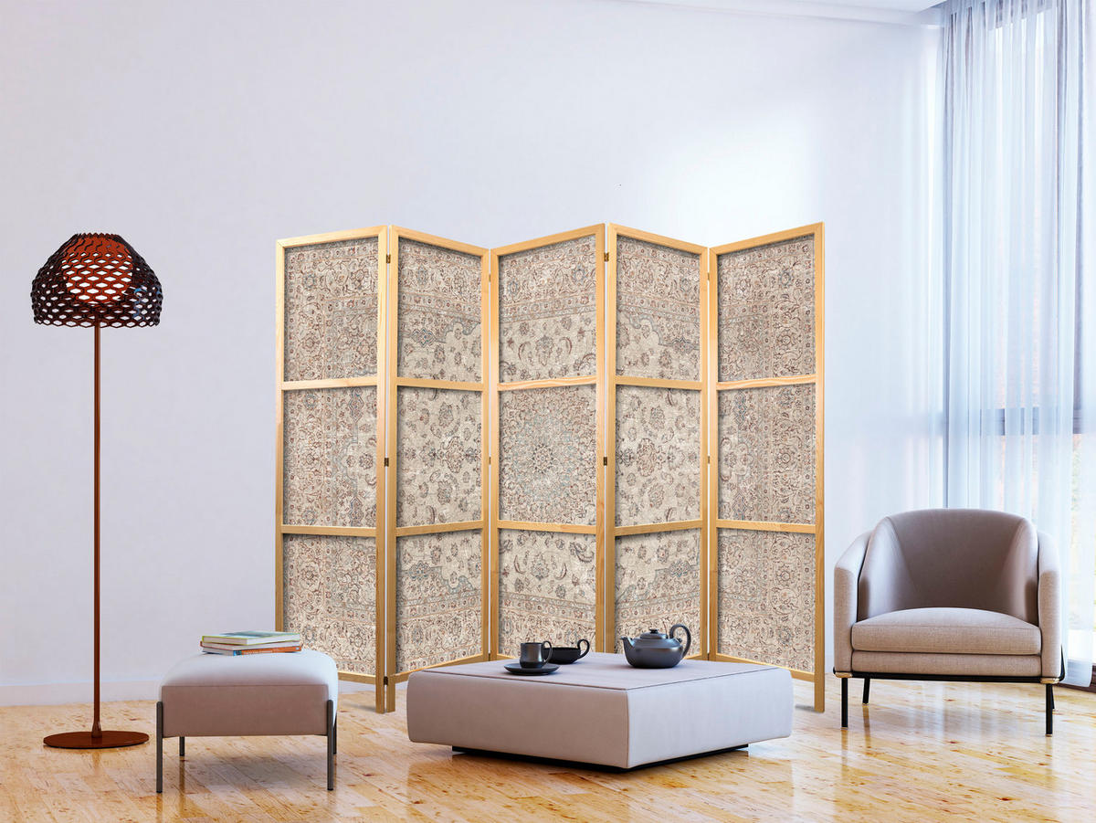 PARAVENT Japanischer 5-tlg 225x172 cm Retro Mandala - Beige, Holz/Textil (225/172/3cm) - Muralo