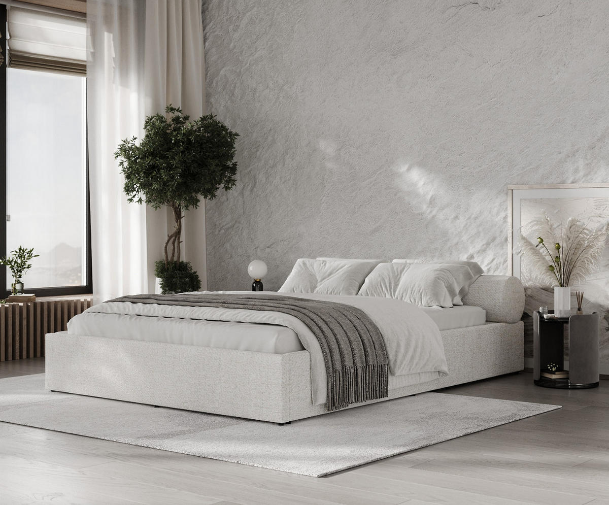 POLSTERBETT Solvo mit Stauraum 200/200 cm Creme im Neve Stoff - Creme/Schwarz, Holz/Holzwerkstoff (200/200cm) - AltaBeds