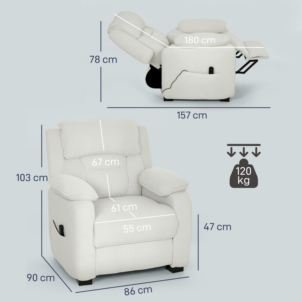 RELAXSESSEL DE-15411 150° neigbar mit Fußstütze Creme - Creme, Metall (86/103/90cm) - ComfortXL