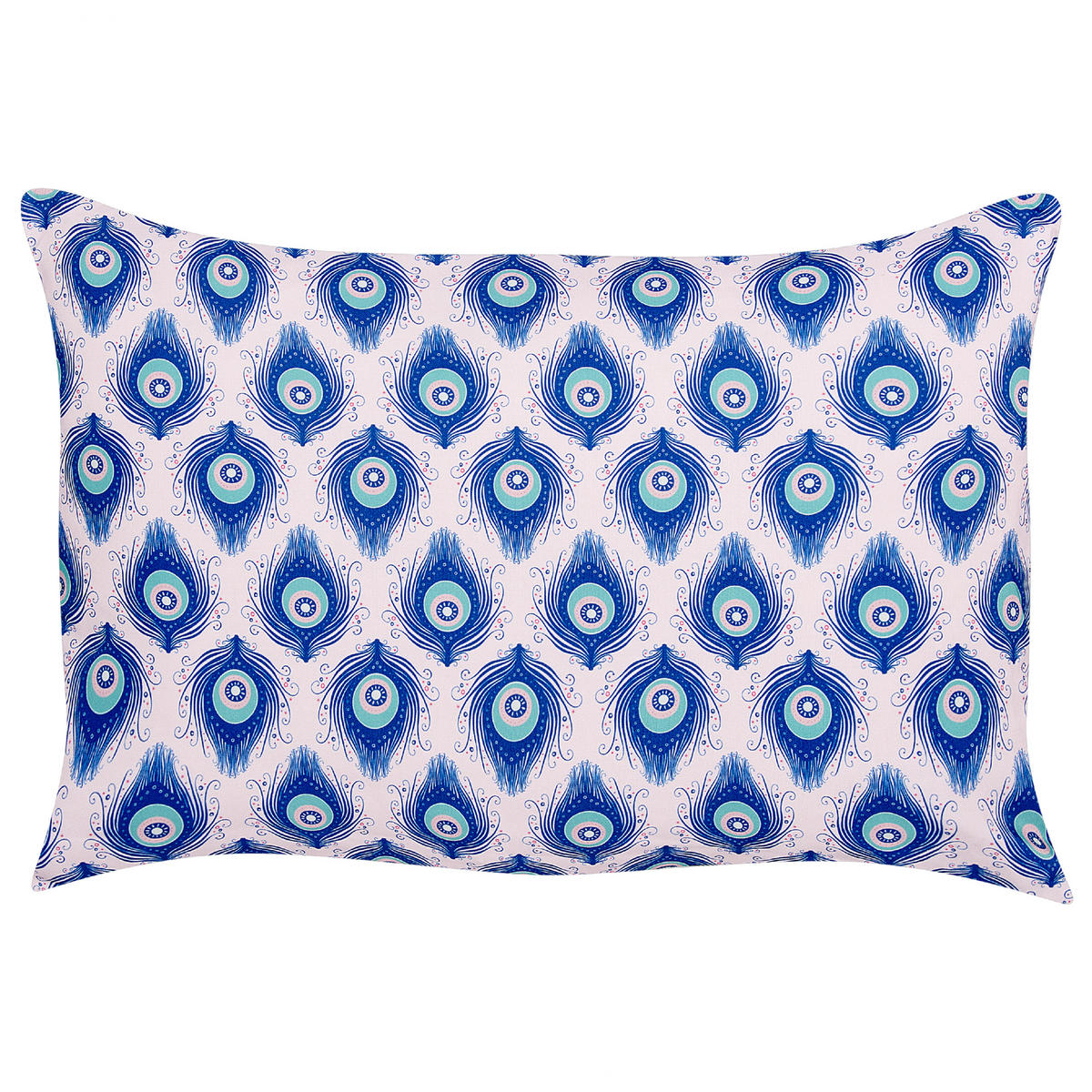 OUTDOOR-KISSEN 2er-Set Pfauenmuster blau/rosa 40/60 cm Ceriana - Blau, Textil (40/60cm) - Beliani