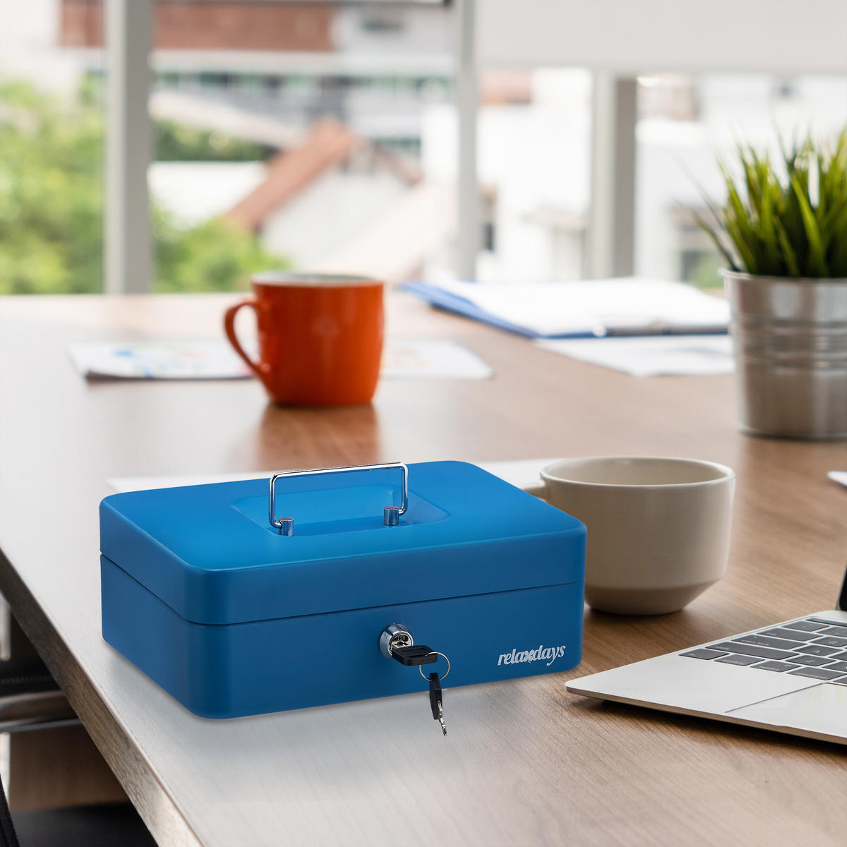 GELDKASSETTE Euro - Blau, Kunststoff/Metall (25/9/18cm) - Relaxdays