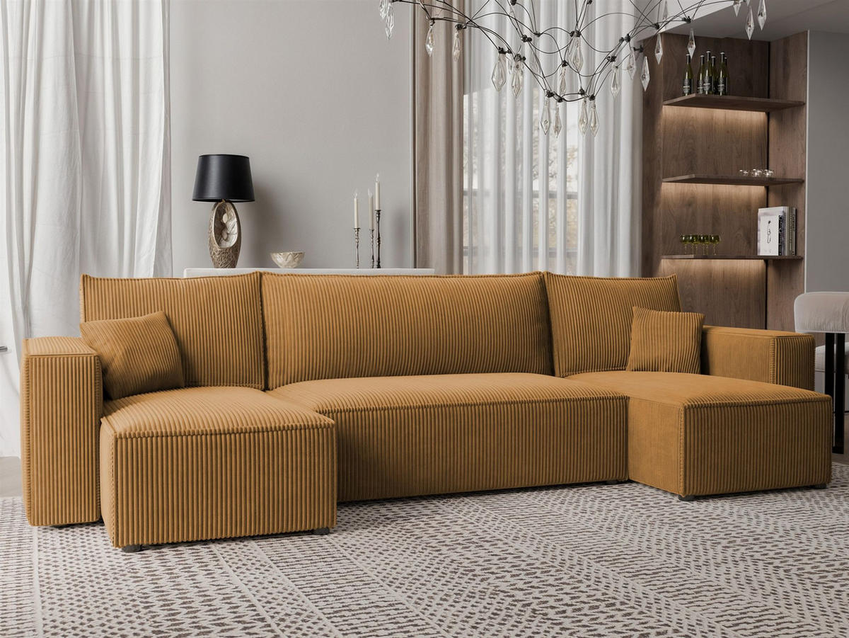 WOHNLANDSCHAFT Adara Schlaffunktion - Gelb, Holzwerkstoff/Textil (312/83/145cm) - Fun Möbel